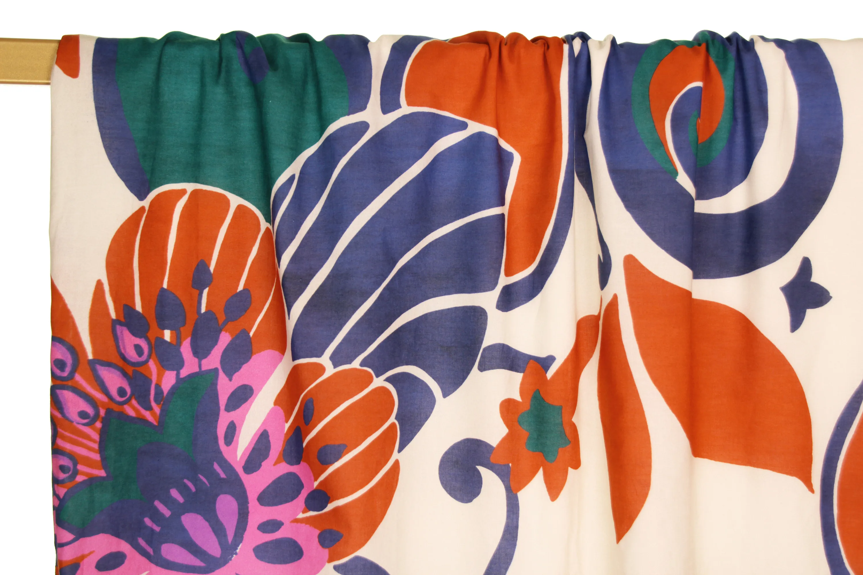 Katoen gebroken wit met blauwe en oranje bloemen - Atelier Jupe